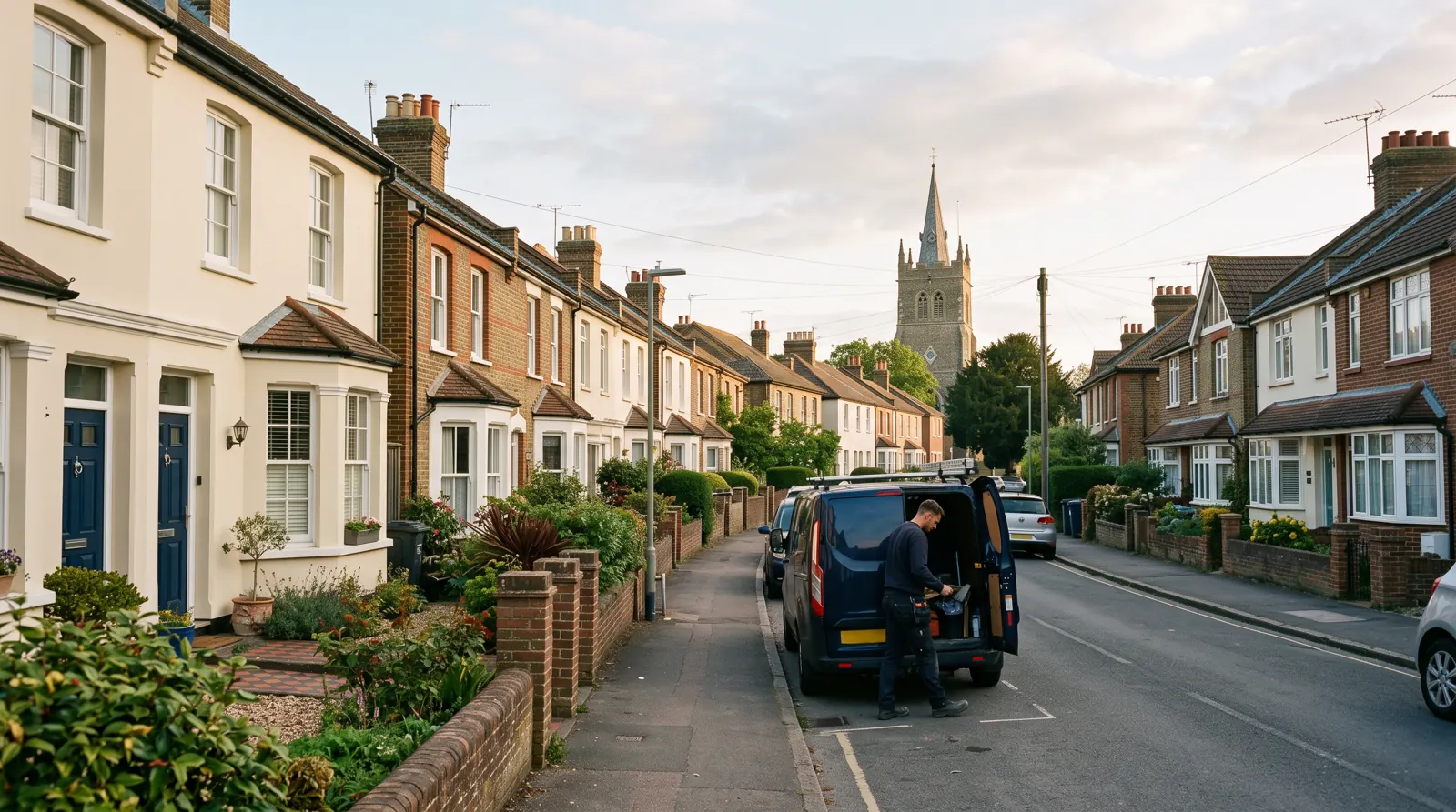 Residential street of Victorian and 1930s houses in Kent